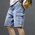 thumbnail image 4 of Lisingtool Jeans for Men Summer Solid Color Denim Shorts Korean Version of the Trend Men's Medium Pants Five Point Pants Suit Shorts Cargo Pants Mens Shorts Blue, 4 of 9