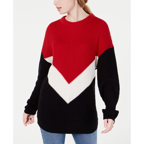 Planet Gold Juniors Colorblocked Chevron Sweater Tango Red Combo L