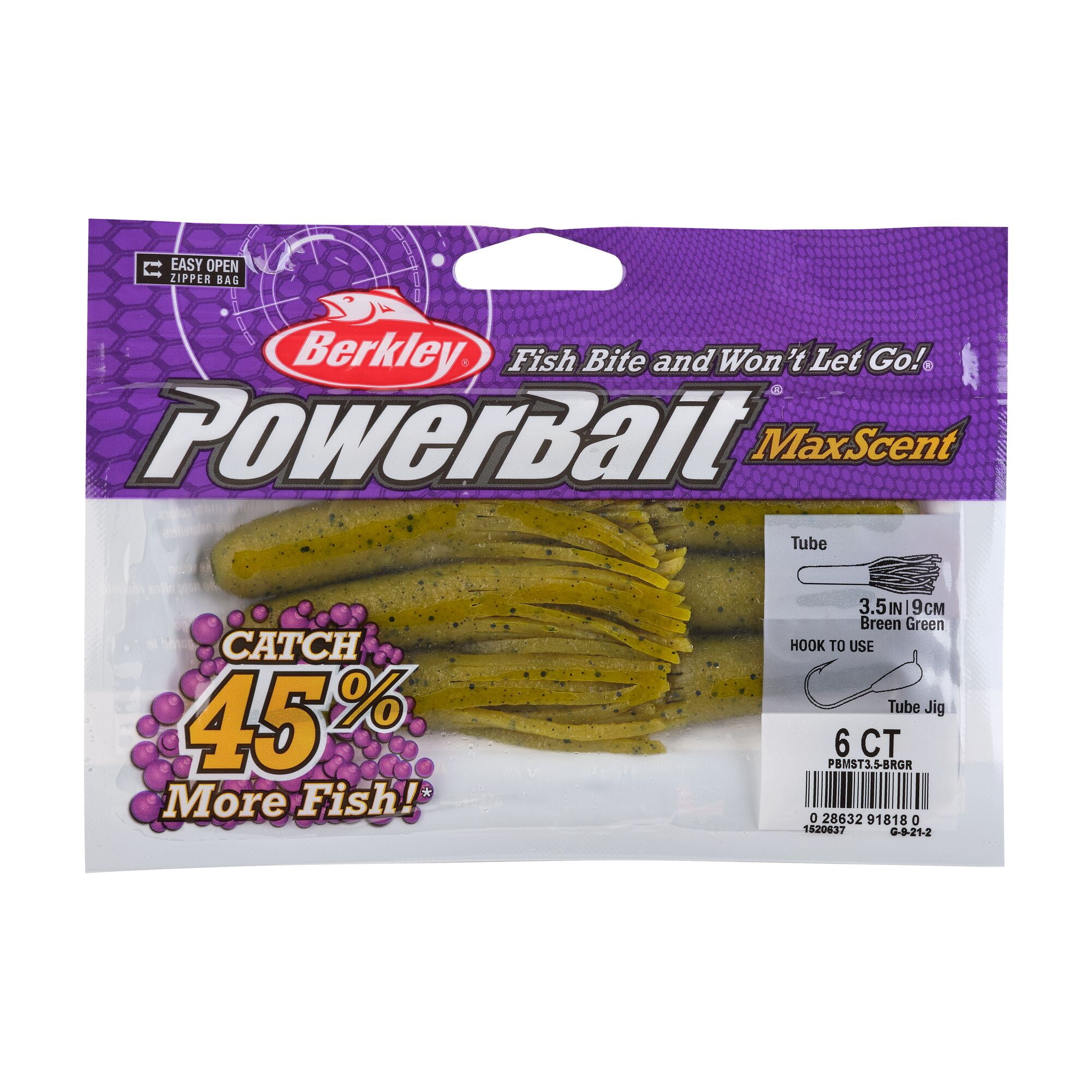 Berkley PowerBait® MaxScent Tube Fishing Soft Bait 3 1/2in | 9cm Breen Green
