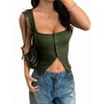 thumbnail image 3 of Womens Square Neck Button Down Ribbed Tank Tops Cute Sleeveless Summer Tops Army Green S, 3 of 7