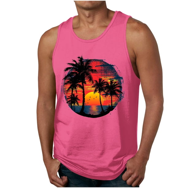 Casual Tops de Verano de la Moda de los Hombres sin Mangas Impreso Cuello Redondo, Camisa Ligera Y Cómoda para Diario