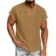 thumbnail image 1 of Ceisia Men's Casual Cotton Linen Blend V-Neck Button Short Sleeve Henley Top Yellow XXL Gifts, 1 of 8
