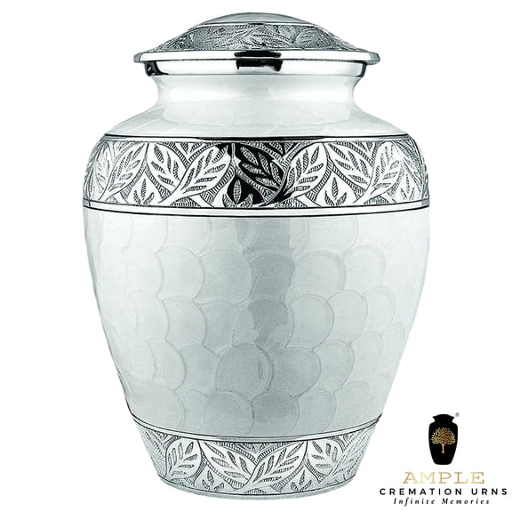 Striking Silver Marble Cremation Urn for Ashes - Adult Size - Empathy Gifts-Funeral Urn-Adult Urn-White Urn-Metal Urn-Cremation Urn