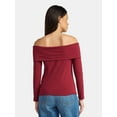 thumbnail image 3 of Time and Tru Women’s Fold Over Off Shoulder Top with Long Sleeves, Sizes XS-XXXL, 3 of 5