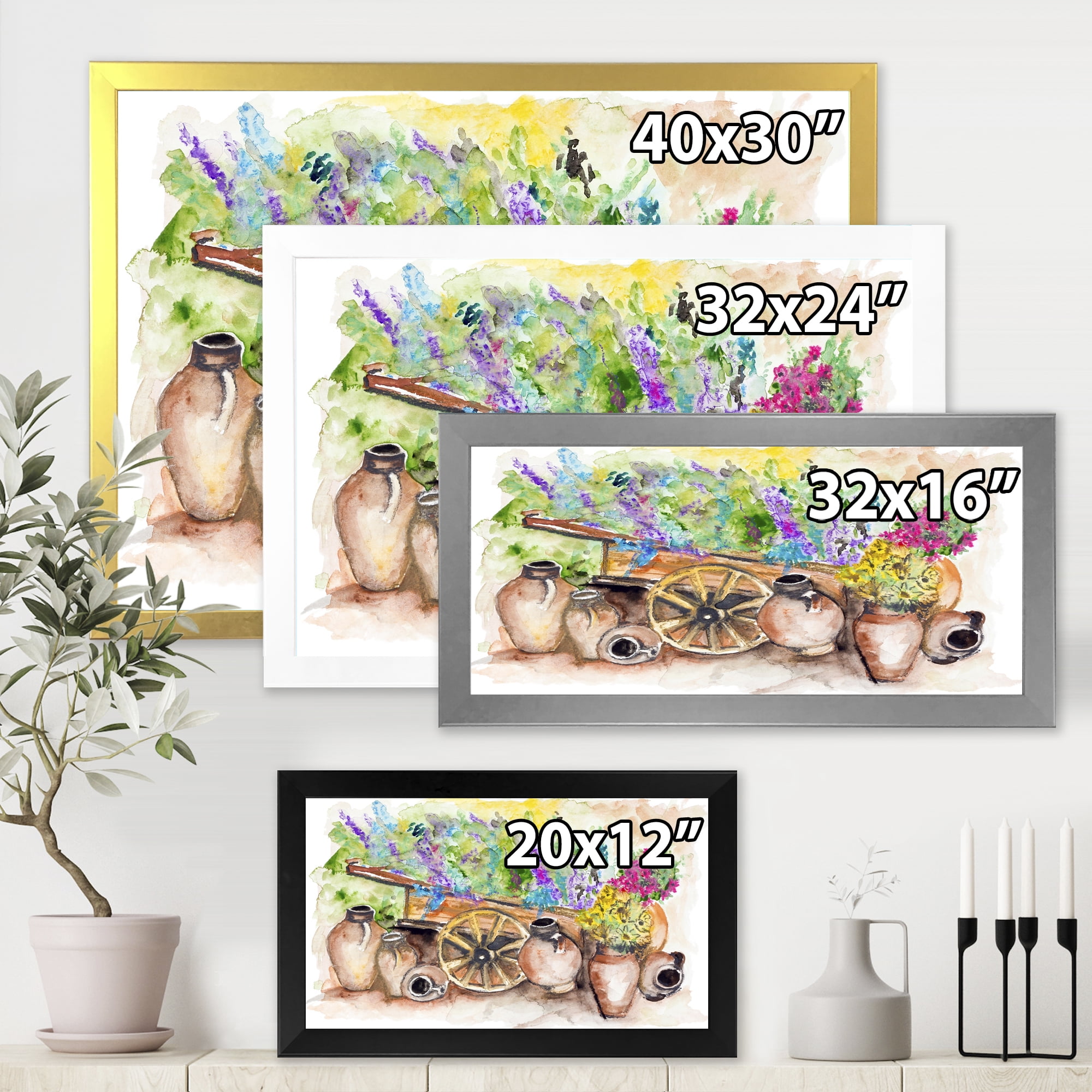Designart 'Lavender Flowers On Ancient Cart Illustration' Traditional Framed Art Print