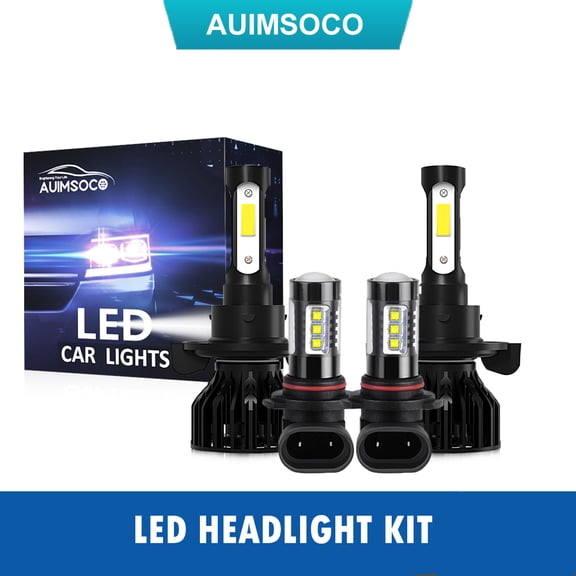 LED Headlight Bulbs Combo Kit For Jeep Compass 2007 2008 2009, 6000K Cool White 4000LM Super Bright High Power Lamps  H13 High/Low Beam  H10 Fog Light, Plug-N-Play Halogen Replacement