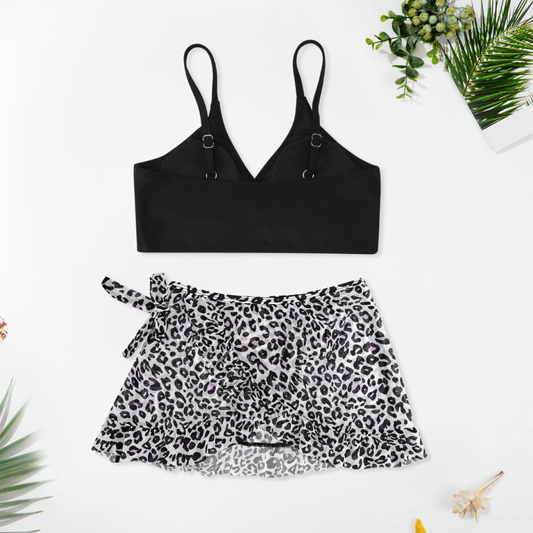 Tween Girl Leopard Ruffle Trim Bikini Swimsuit