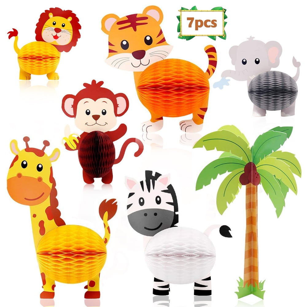LNKOO 7 Pieces Jungle Safari Animals Party Decorations Jungle Animals