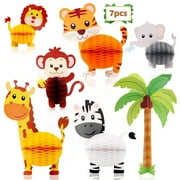 FZFLZDH 7 Pieces Jungle Animals Centerpieces Wild Animals Honeycomb Party Supplies 3D Jungle Themed Birthday Decorations Animal Cutouts for Baby Shower Wedding Theme Party