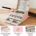 thumbnail image 3 of Caja de Almacenamiento, Cubo de Organizador de 3 Capas con Cerradura y llave, Organizador de Joyas para Guardar Pendientes, Anillos, Collares y Pulseras (PINK), 3 of 7