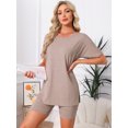 thumbnail image 2 of DARING DIVA Women's Pajama Set Split Jersey Knit Tops with Fitted Shorts L Brown, 2 of 7