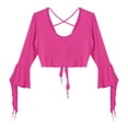 thumbnail image 6 of YONGHS Women's 3/4 Flare Sleeve Crop Top Crisscross Back Belly Dance Cardigan Blouse Wrap Top Hot Pink One Size, 6 of 7
