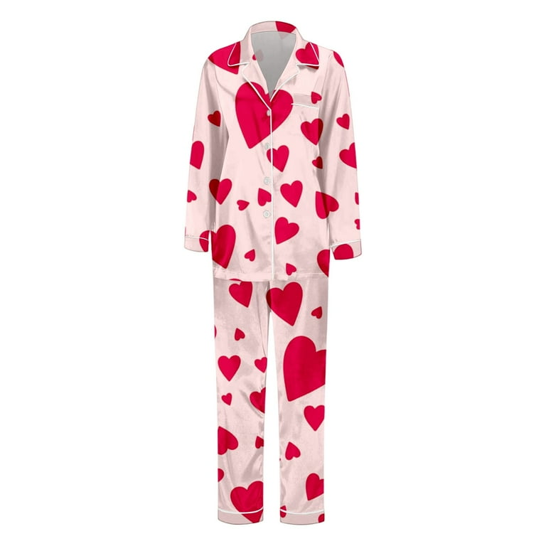 XIYON Womens Pajama Sets Valentines Heart Printed Matching Couples