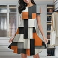 thumbnail image 2 of Orange Black Grey White Geometric Women's Classic Swing Skater Dress Casual Work Party Cocktail Dresses, 2 of 6