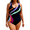 Black background with colorful stripes, variant on AURA Plus Size One Piece Swimsuit L 5XL Women Tummy Control Print Swimwear Beachwear