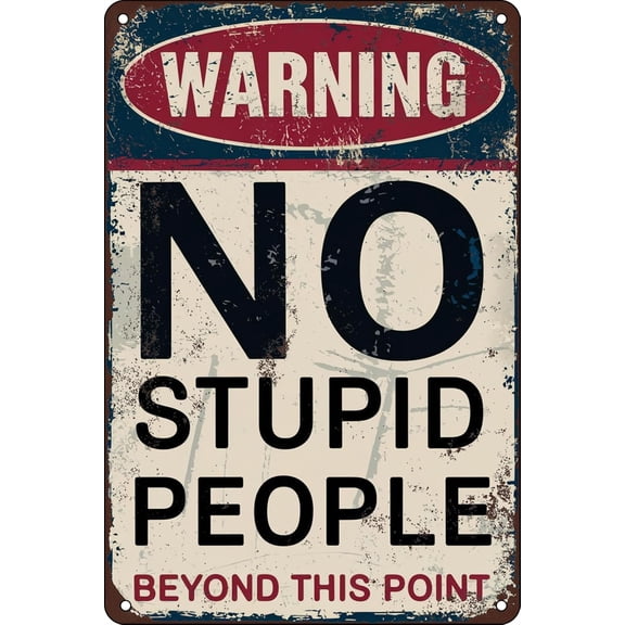 Warning No Stupid People Beyond This Point Tin Sign Funny Wall Decor for Man Cave Office Kitchen Bar Patio Garage and Living Room 8x12 Inch