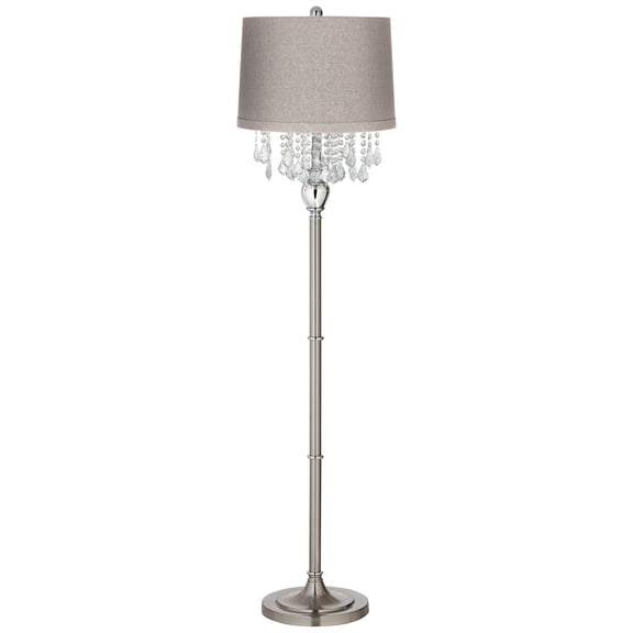 360 Lighting Crystals Traditional Luxury 60 1/2" Tall Standing Floor Lamp Silver Metal Satin Steel Finish Office Drum Gray Shade