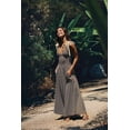 thumbnail image 3 of Women Casual Summer Smocked V Neck Beach Striped Sleeveless Sundress Flowy Long Dress with Pockets Dark Gray M, 3 of 5