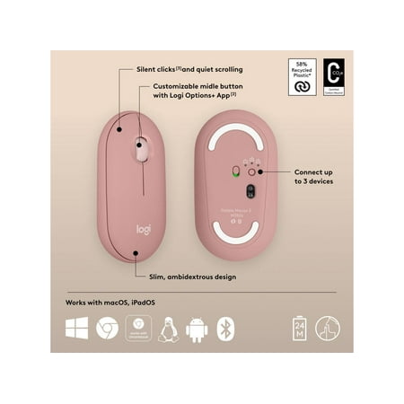 Logitech - Pebble Mouse 2 M350s Slim Lightweight Wireless Silent Ambidextrous Mouse with Customizable Buttons - Rose