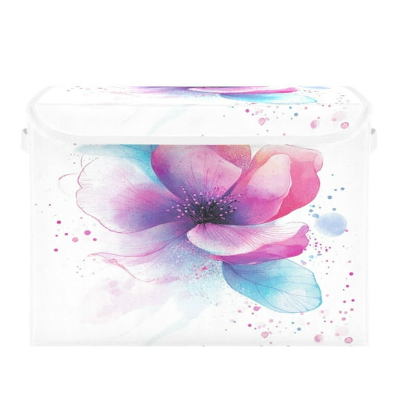 Storage Box With Lid 16.5x12.6x11.8In Foldable Stacked Household Storage Box Dreamy Flower