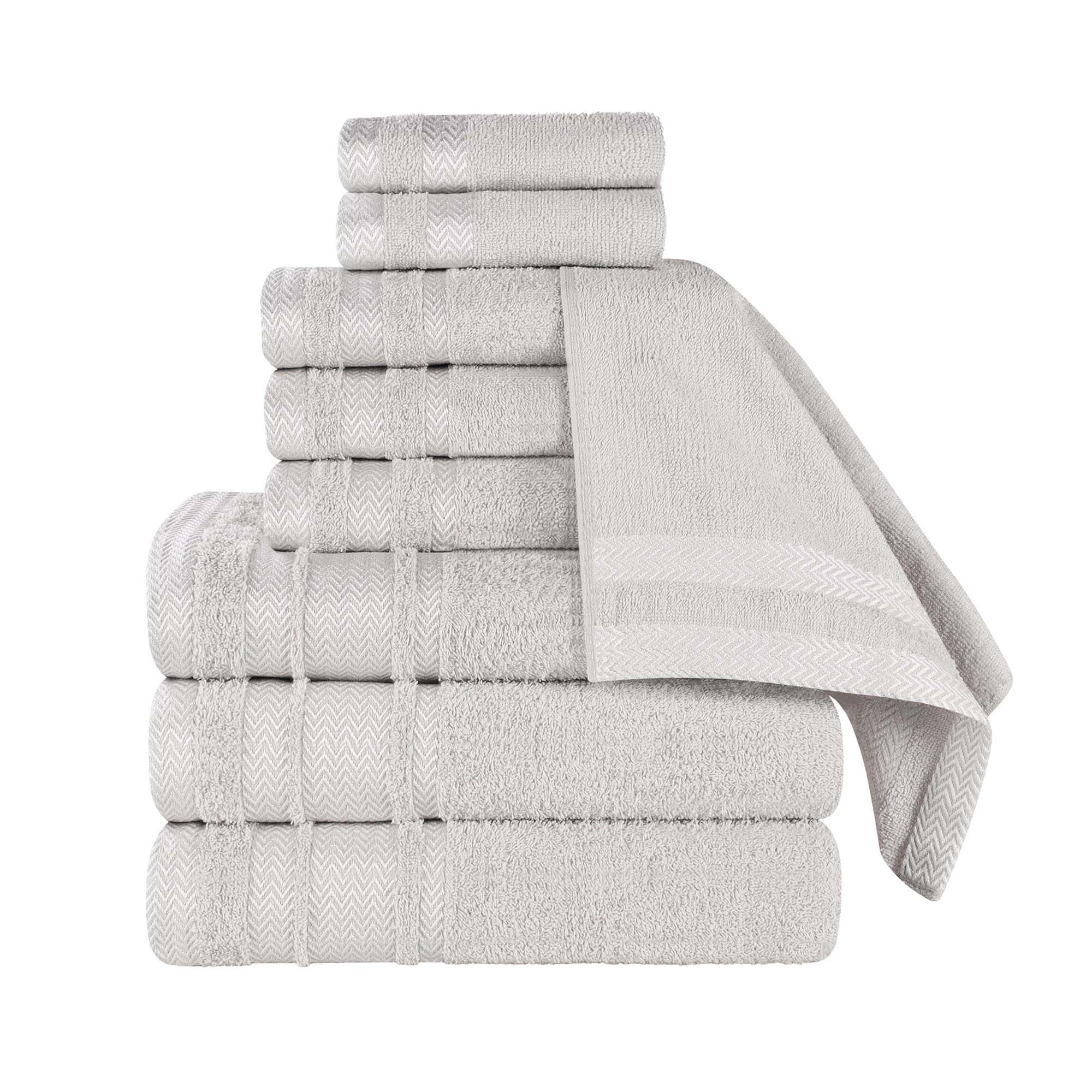 Superior Hays 9 Piece Cotton Plush Towel Set, Ultra Soft Absobent Towels, Platinum