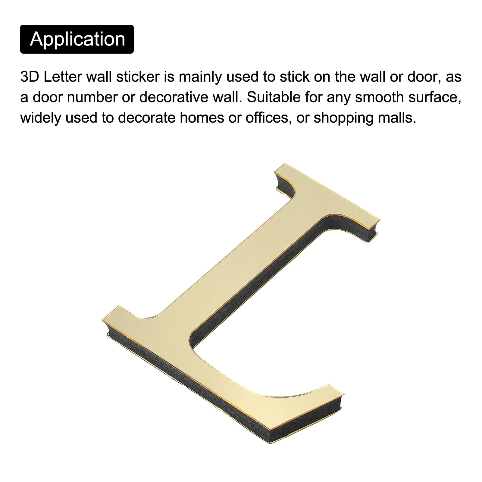 Unique Bargains 3D Acrylic Alphabet Mirror Wall Stickers Self-Adhesive Gold L Shape