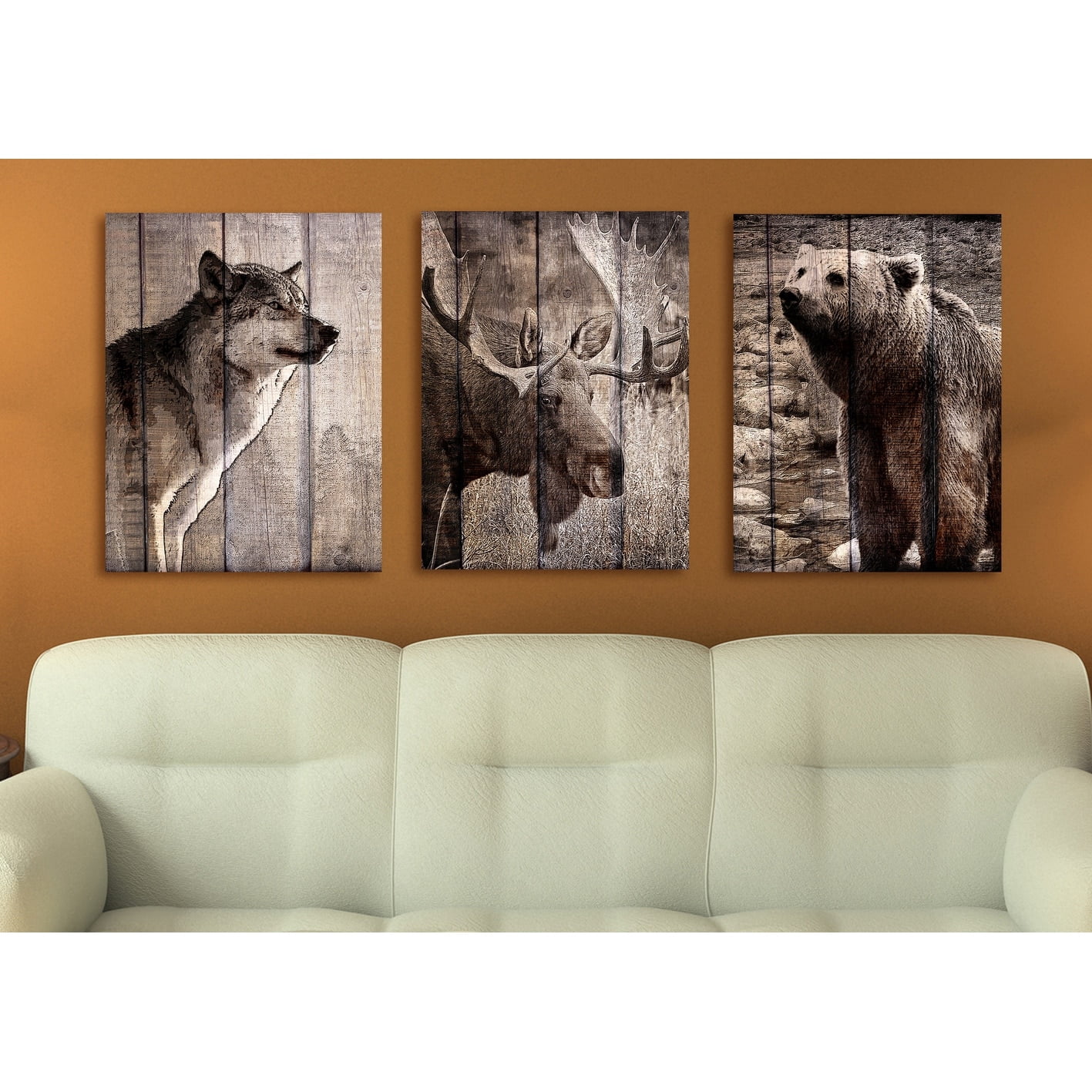 The Stupell Home Decor Brown Wolf Planked Look Photography Canvas Wall Art