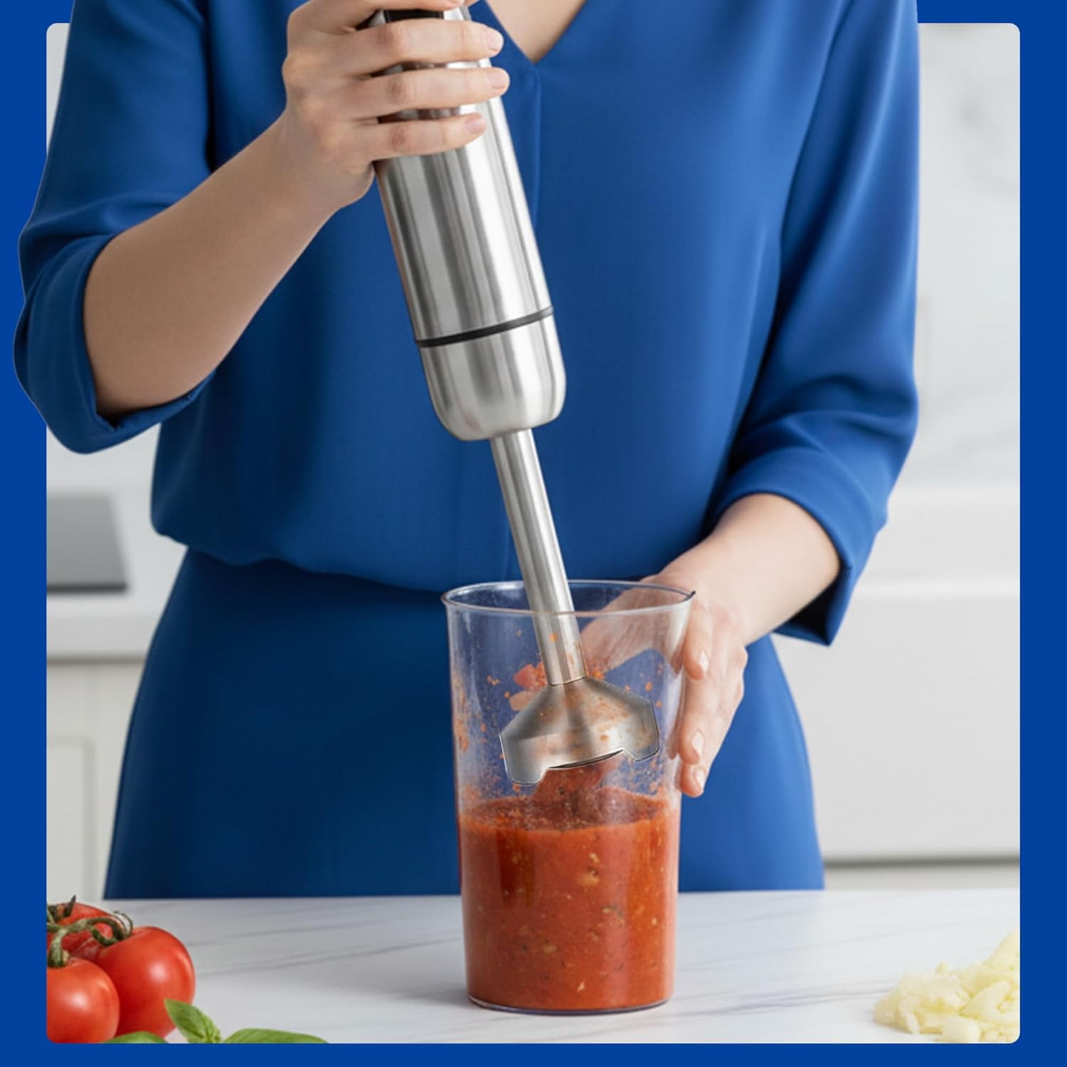 Immersion Blender Handheld 8-Speed Stainless Steel Electric Stick Mixer with Whisk Chopper for Soups Smoothies Sauces Baby Food
