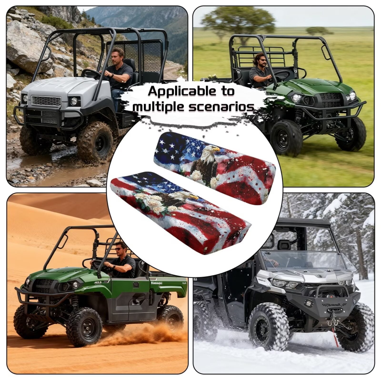 Binienty UTV Accessories Seat Covers Compatible With Kawasaki Mule 300 3010 3020 4000 4010 2001-2023 2025 Soft Easy Install American Flag Bald Eagle UTV Seat Cover Set Split Seats Covers