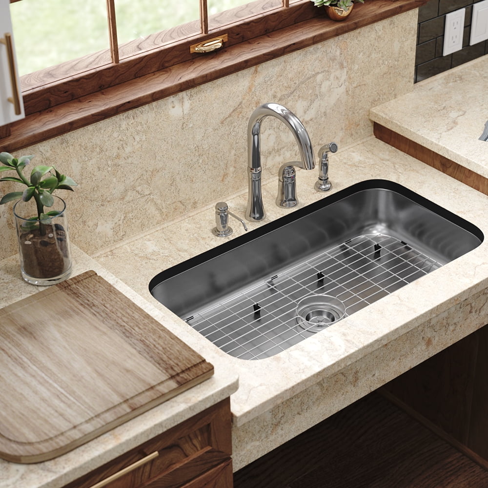 ADA3218C 18 Gauge Single Bowl Stainless Steel Kitchen Sink, Basket Strainer, Cutting Board, Grid