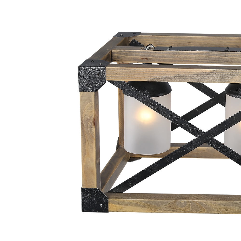 LNC 4 Lights Antique Black and Brown Wood Farmhouse Linear Rectangular Chandelier for Kitchen Island
