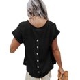 thumbnail image 4 of Women Hollow Out Lace Splicing Swiss Dots Crew Neck Short Sleeve Shirt, 4 of 4