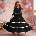thumbnail image 6 of Girls Summer Maxi Dress Kids Striped Short Sleeve T-Shirt Dress for School Casual Dress with Pockets Black 9-10 Years, 6 of 7