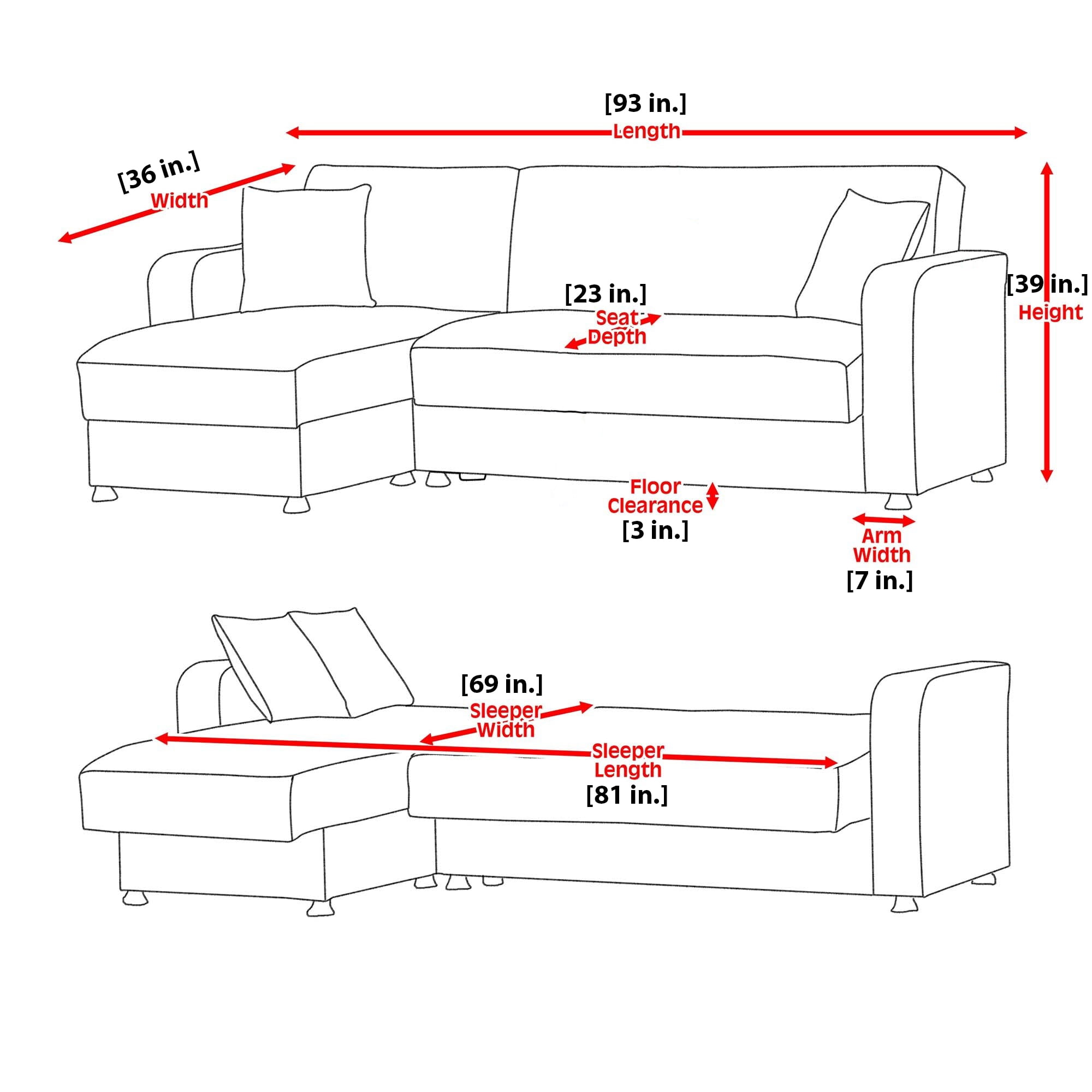 Ottomanson Origins X Modern Convertible L-Shaped Sectional Sofa, Burgundy Color Microfiber