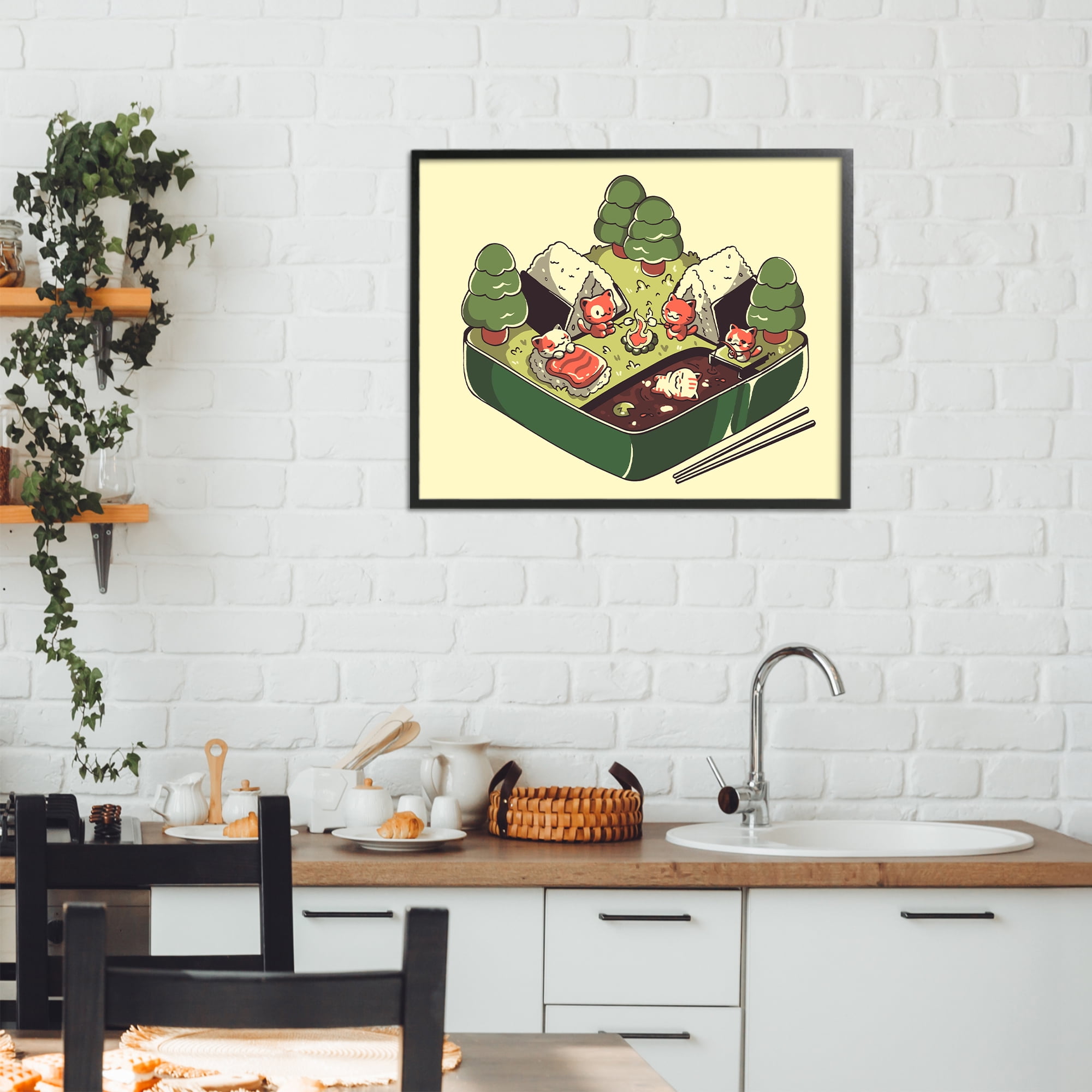 Stupell Industries Kawaii Sushi Camp Bento Black Framed Giclee Art, design by Tobe Fonseca