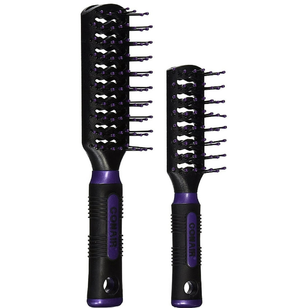 Conair Professional Nylon Bristle Vent Hairbrush 2Piece Set with RubberGrip Handles, Colors