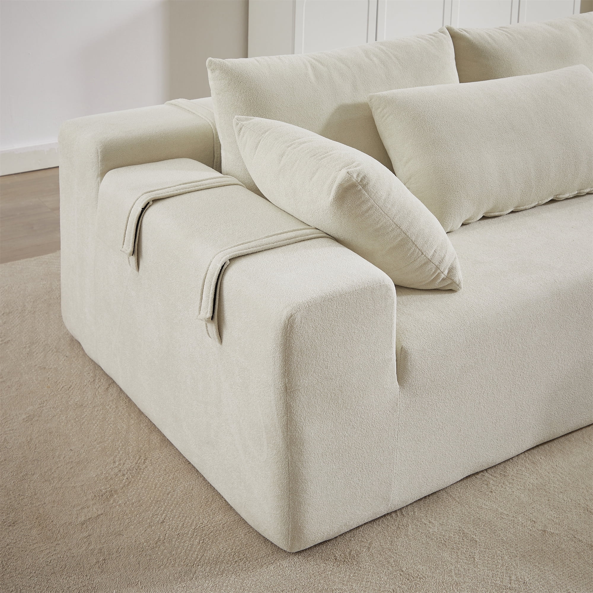 Aukfa 108" Modular Sectional Couch, Deep Seat Cloud Sofa with 6 Pillows, No Assembly, Right Chaise, Beige