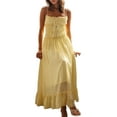 thumbnail image 5 of Womens 2025 Summer Casual Sleeveless Spaghetti Strap RIC Rac Trim Smocked Ruffle Beach Long Maxi Dress Light Yellow L, 5 of 9