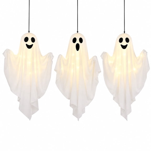 3 Pack Light Up Hanging Ghosts Halloween Decorations, 19.7 in Glowing Ghost Decor for Outdoor Indoor Yard, Tree, Lawn, Fireplace, Party Décor