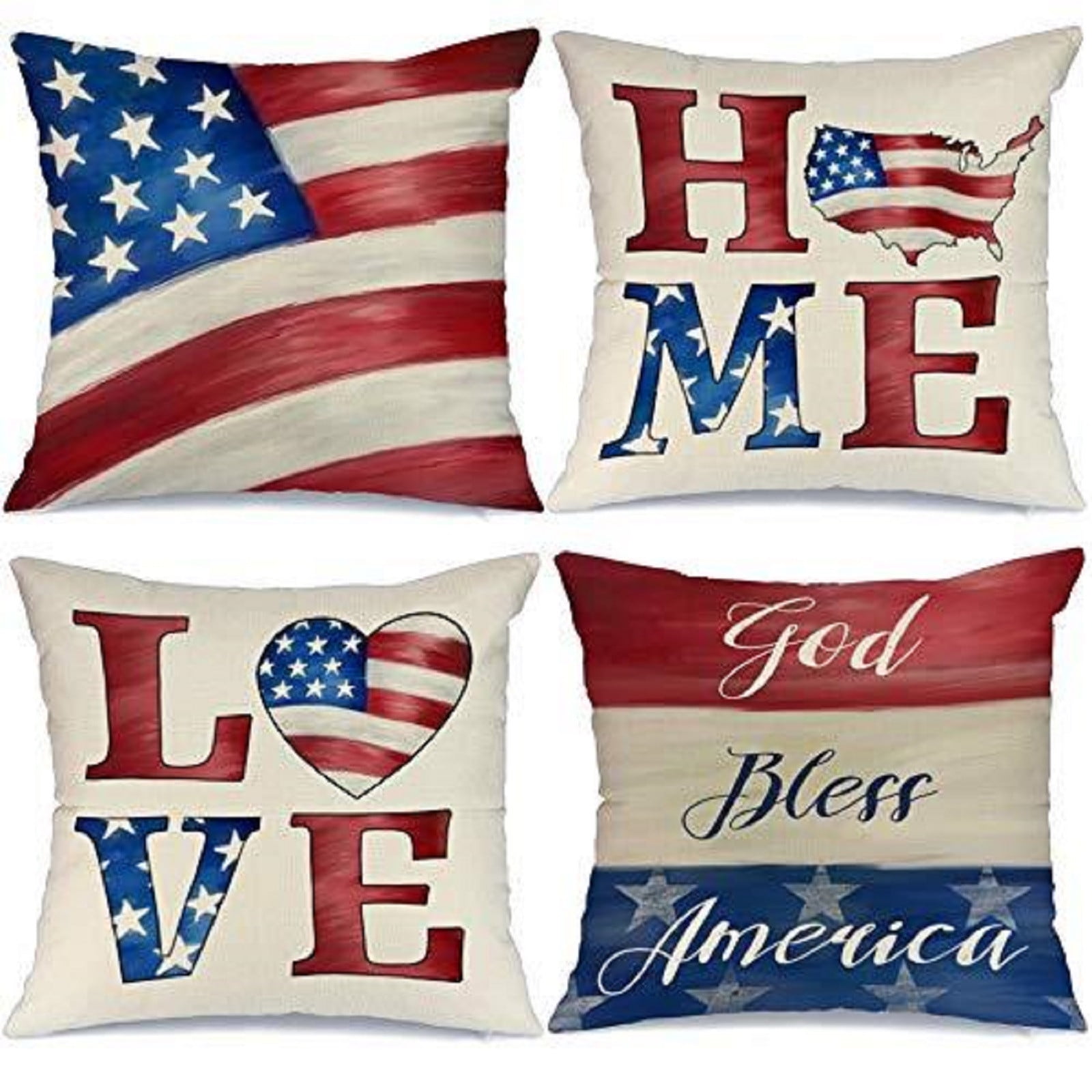 Baofu American Flag Pillow Cases Square Cotton Throw Pillow Covers Soft Breathable Independence Day Zipper Cushion Covers Decoration for Sofa Bed Livingroom 2PCS 20 x 20 inch