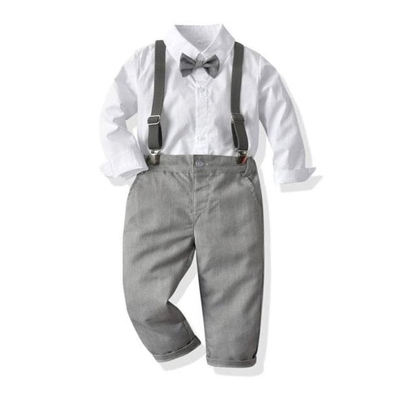 Baby Toddler Boys Linen Shirt Suspenders Set Baptism Christening Wedding Outfit Ring Bearer 3T