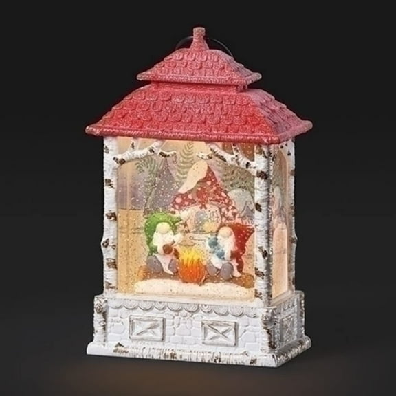 Roman 13.25" Red and White Pre-Lit LED Christmas Swirl Campfire Gnomes