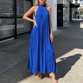 thumbnail image 2 of Miluxas Women's High Neck Sleeveless Pleated Maxi Dress A-Line Casual Loose Flowy Long Dress Cocktail Party Dress Summer Beach Vacation Outfits Blue, 2 of 5