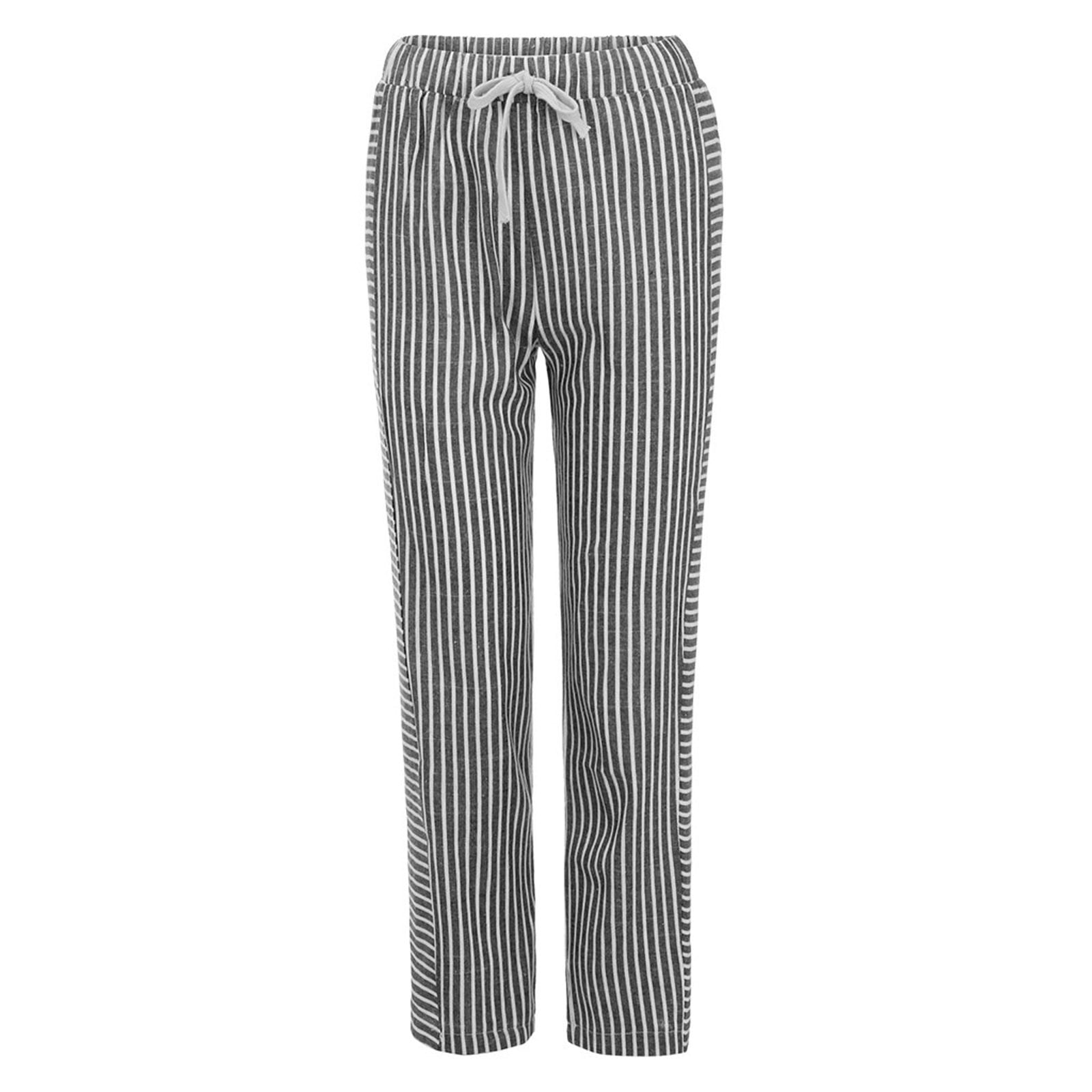 High waisted black and white striped pants best sale