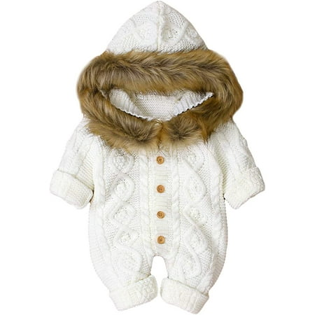 

YOUI-GIFTS Newborn Baby Ear Hooded Knitted Romper Snowsuit Bodysuit Overalls for Boy Girl