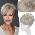 thumbnail image 3 of Yanonmyfd Short Hair Toppers with Bangs 7" x 7" for Women with ThinningHair Synthetic Wigs for Women with Thinning Hair(Grey), 3 of 14