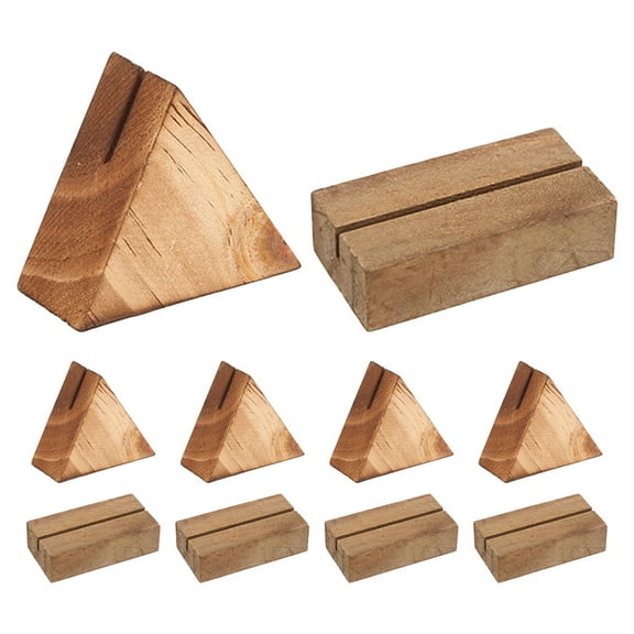 10Pcs Durable Wood Card Holder with Triangular and Rectangular Bases for Business Cards Notes Memos