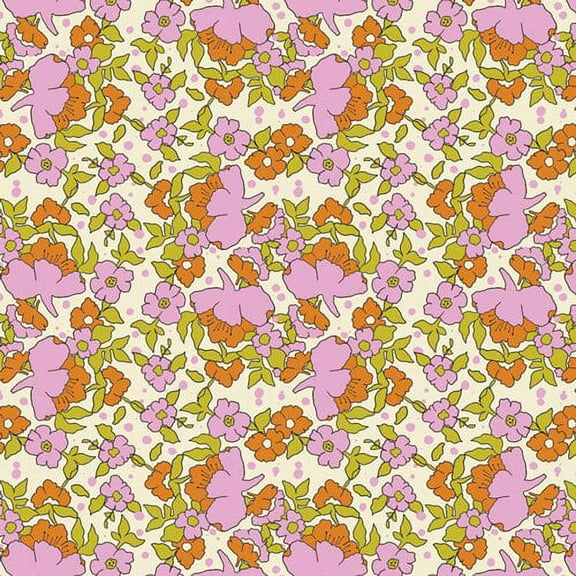 Pink orange green floral fabric, Catskills by the Lake AGF cotton fabric, Sold by the Quarter Yard