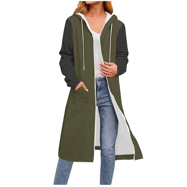 Women's Sweatshirt Women's Hoodie Casual Long Sleeve Color Block Top with Zipper and Drawstring for Daily Wear Women's Apparel Hooded Design with Pockets