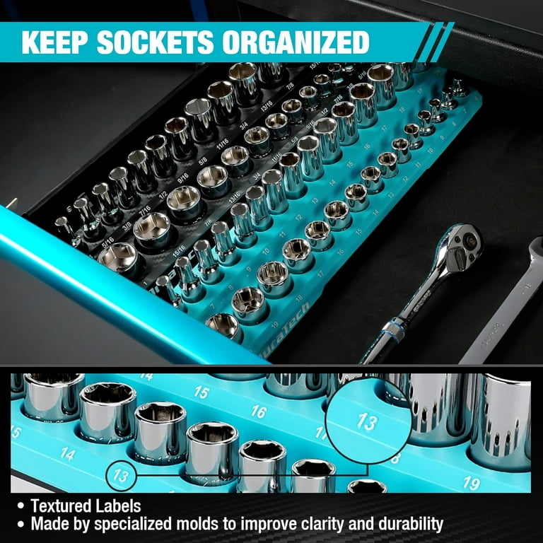 Magnetic Socket Organizer Storage Holder Tray 1/4"/3/8"/1/2" Drive SAE